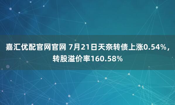 嘉汇优配官网官网 7月21日天奈转债上涨0.54%，转股溢价率160.58%